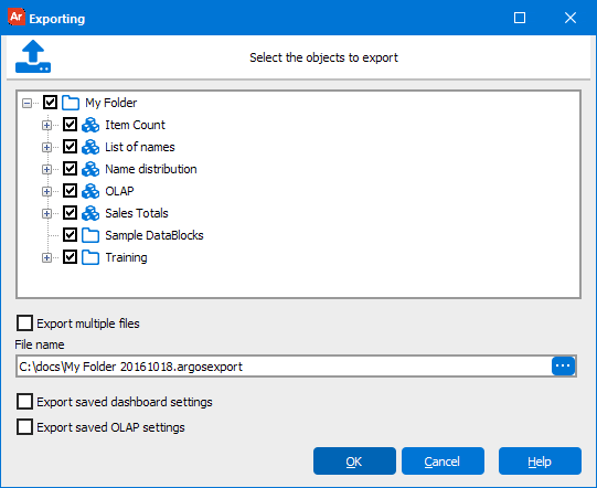 This image shows the DataBlock Export dialog box.